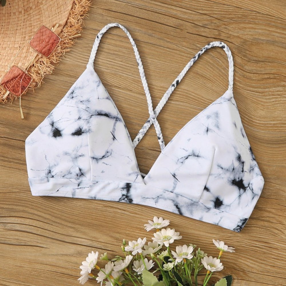 COPY - MARBLE PRINT LACE UP SWIMMING TOP